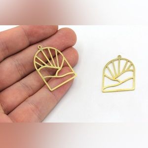 Brass Geometric Charm, D Shape Charm, D Shape Pendant, Necklace Charm